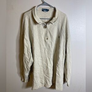 POLO RALPH LAUREN Cotton Sweater Men's 4X Big Tan Pullover 1/4 Zip Brown Pony